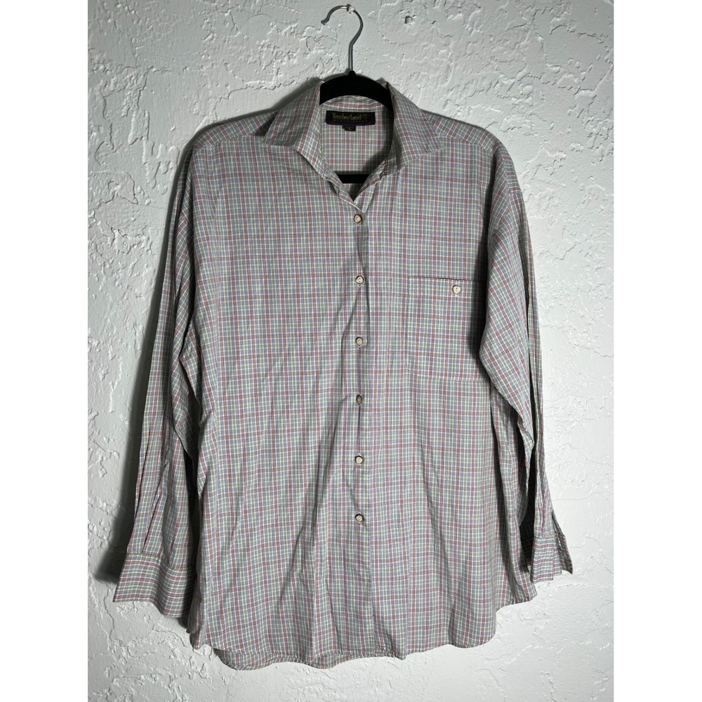 Timberland Weathergear Men's L Plaid Button Down Shirt 100% Cotton Long Sleeve